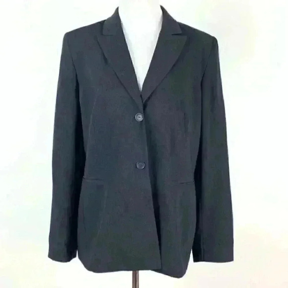 Dress barn blazer size 14 black with blue pindot two button jacket with pockets - Picture 1 of 14